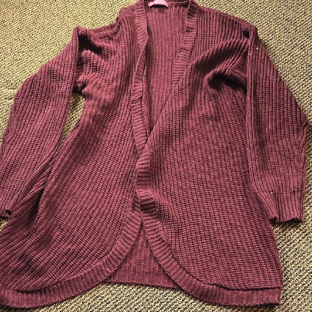 Curve Revolution Burgundy/maroon Open-Front Sweater Cardigan Plus